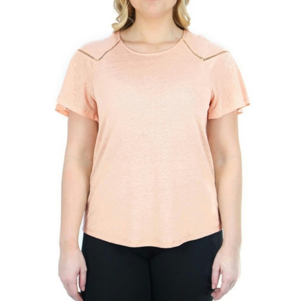 Zac & Rachel Linen Blend Blouse Top - Peach Parfait XXL